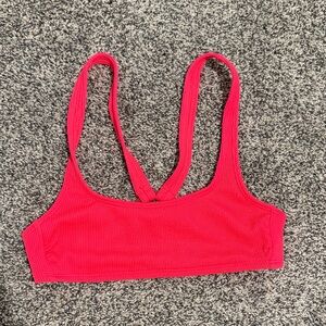 Hot Pink Ribbed Scoop Bikini Top